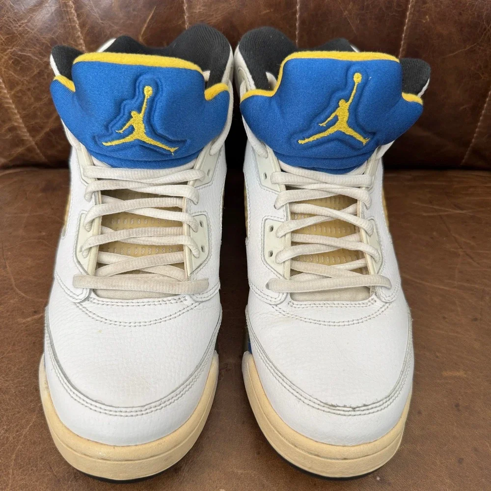 Jordan 5 Retro Laney White Blue Yellow‎ 440888-189 Boys Size 7Y Mens 7 2013